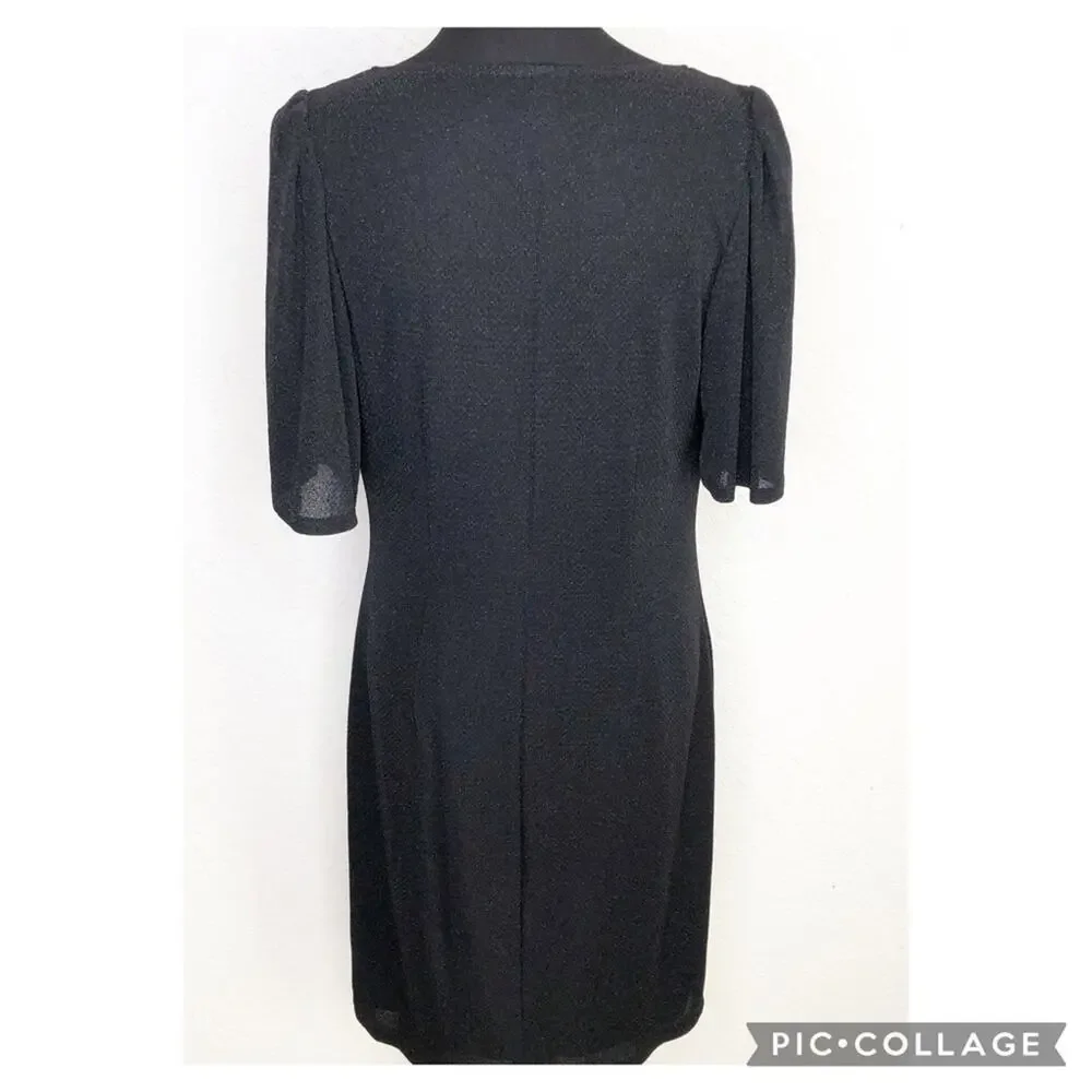 Frank Lyman Design black metallic cowl neck slit sleeve midi dress size 12